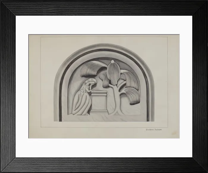 Framed Print : Carving for a Tombstone, c. 1937. Creator: Gordena Jackson Framed Print : Carving for a Tombstone, c. 1937. Creator: Gordena Jackson