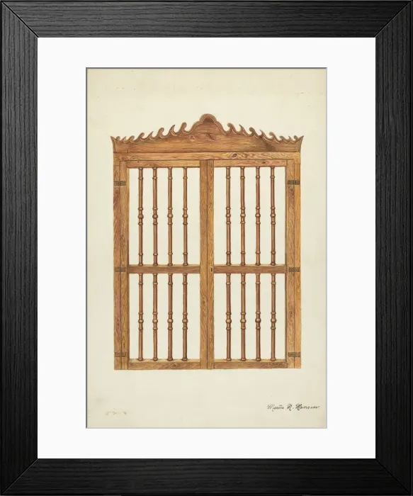 Framed Print : Grille Doors of Wood, c. 1937. Creator: Marius Hansen Framed Print : Grille Doors of Wood, c. 1937. Creator: Marius Hansen