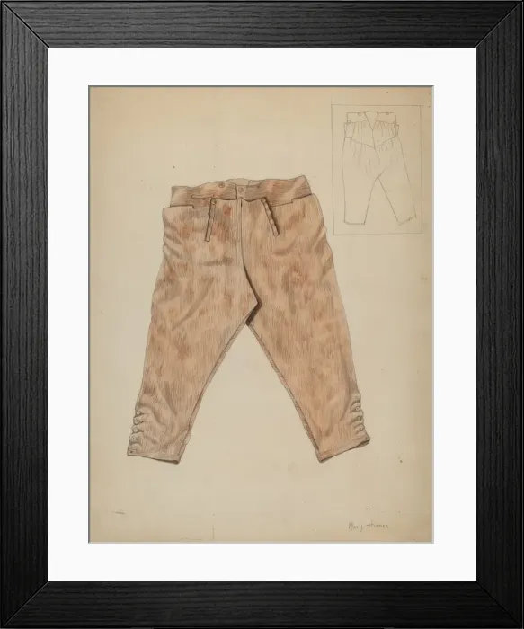 Framed Print : Hunting Trousers, c. 1936. Creator: Mary E Humes Framed Print : Hunting Trousers, c. 1936. Creator: Mary E Humes