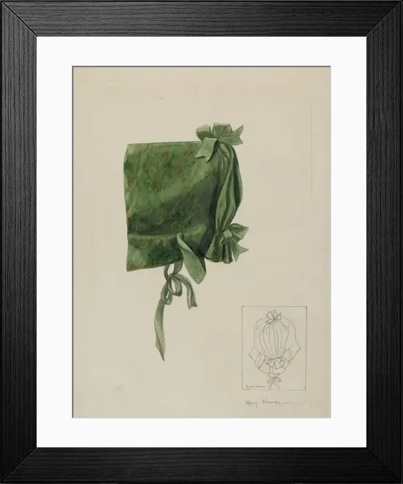 Framed Print : Childs Bonnet, c. 1936. Creator: Mary E Humes Framed Print : Childs Bonnet, c. 1936. Creator: Mary E Humes