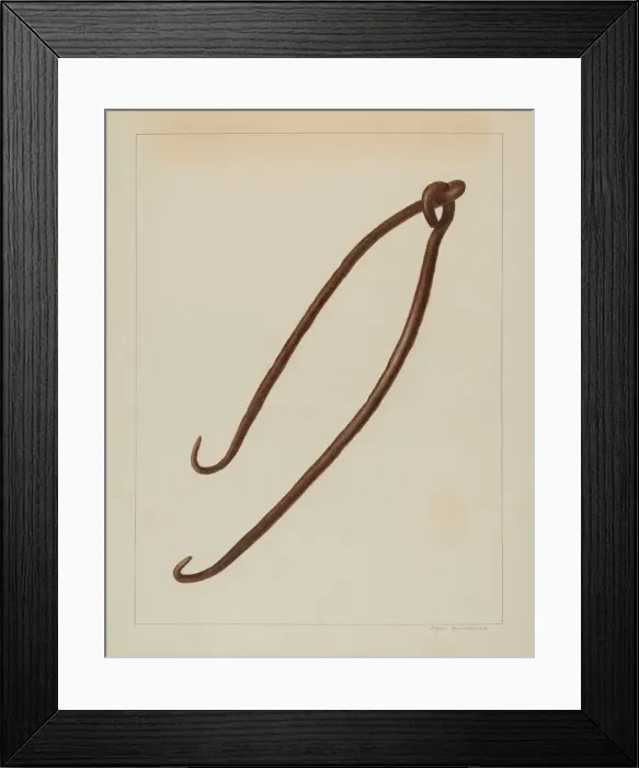 Framed Print : Wrought Iron Pot Hooks, c. 1938. Creator: Fred Hassebrock Framed Print : Wrought Iron Pot Hooks, c. 1938. Creator: Fred Hassebrock