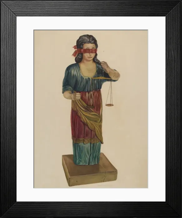 Framed Print : Figure of Justice, c. 1938. Creator: Elmer R. Kottcamp Framed Print : Figure of Justice, c. 1938. Creator: Elmer R. Kottcamp