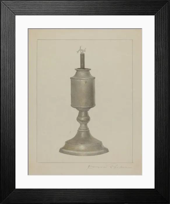 Framed Print : Whale Oil Lamp, c. 1938. Creator: Cora Parker Framed Print : Whale Oil Lamp, c. 1938. Creator: Cora Parker