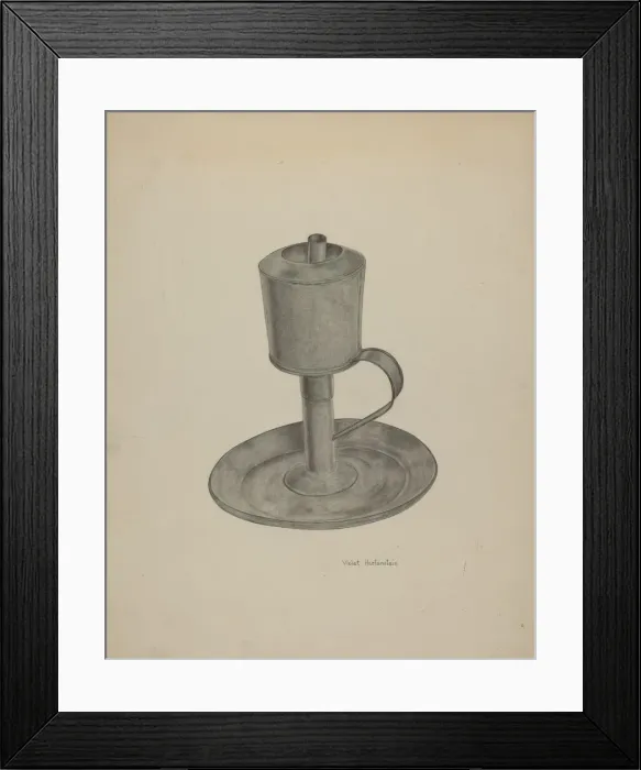 Framed Print : Pewter Grease Lamp, c. 1941. Creator: Violet Hartenstein Framed Print : Pewter Grease Lamp, c. 1941. Creator: Violet Hartenstein