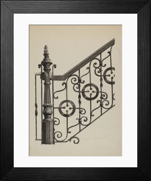 Framed Print : Iron Fence, c. 1936. Creator: Florence Huston Framed Print : Iron Fence, c. 1936. Creator: Florence Huston