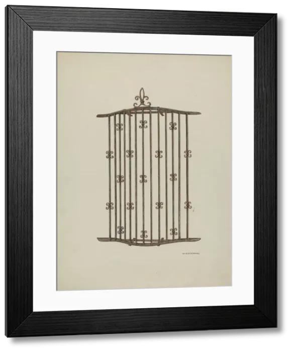 Framed Print : Iron Grille at Window: Restoration Drawing, 1941. Creator: William Kieckhofel Framed Print : Iron Grille at Window: Restoration Drawing, 1941. Creator: William Kieckhofel