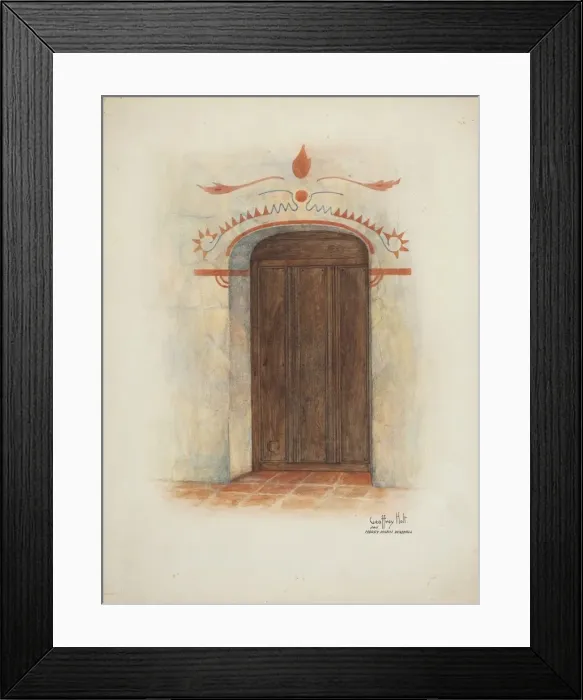 Framed Print : Restoration Drawing Wall Painting and Door, Facade Mission House, 1937 Framed Print : Restoration Drawing Wall Painting and Door, Facade Mission House, 1937