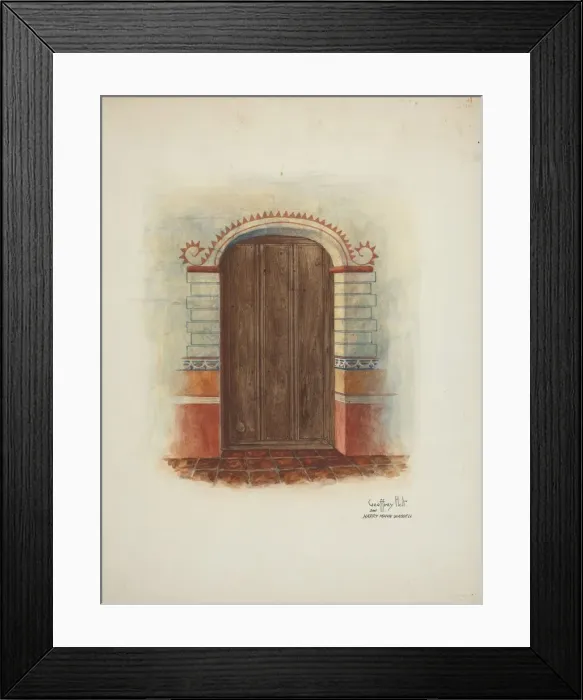Framed Print : Wall Painting and Door (Interior), 1937. Creators: Geoffrey Holt, Harry Mann Waddell Framed Print : Wall Painting and Door (Interior), 1937. Creators: Geoffrey Holt, Harry Mann Waddell