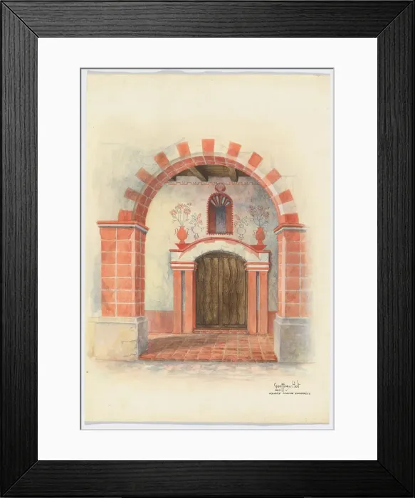Framed Print : Restoration Drawing: Main Doorway & Arch to Mission House, 1938 Framed Print : Restoration Drawing: Main Doorway & Arch to Mission House, 1938