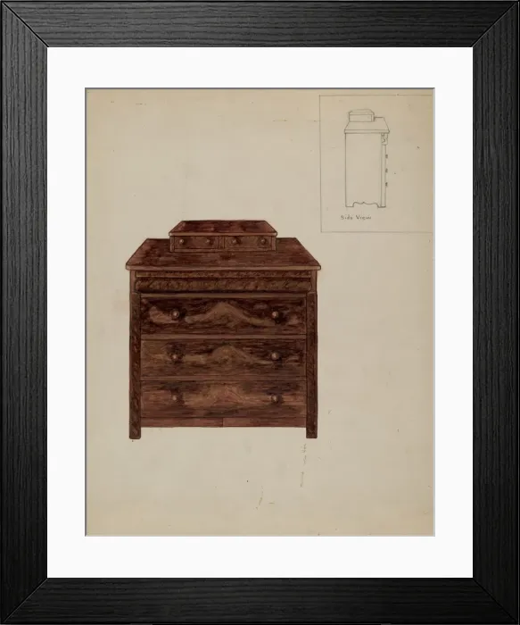 Framed Print : Old Dresser, c. 1936. Creator: Mary E Humes Framed Print : Old Dresser, c. 1936. Creator: Mary E Humes