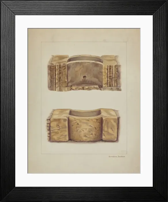 Framed Print : Carved Stone Wash Basin at Carmel Mission, 1938. Creator: Gordena Jackson Framed Print : Carved Stone Wash Basin at Carmel Mission, 1938. Creator: Gordena Jackson