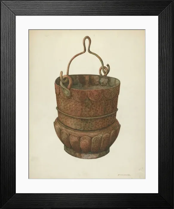 Framed Print : Hammered-Copper Bucket, 1938. Creator: William Kieckhofel Framed Print : Hammered-Copper Bucket, 1938. Creator: William Kieckhofel