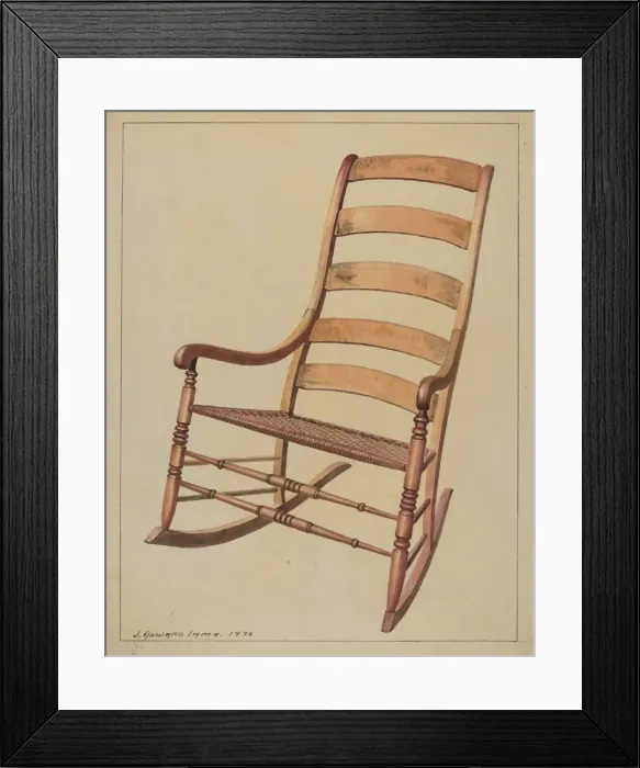 Framed Print : Ladder Back Rocking Chair, 1936. Creator: J. Howard Iams Framed Print : Ladder Back Rocking Chair, 1936. Creator: J. Howard Iams
