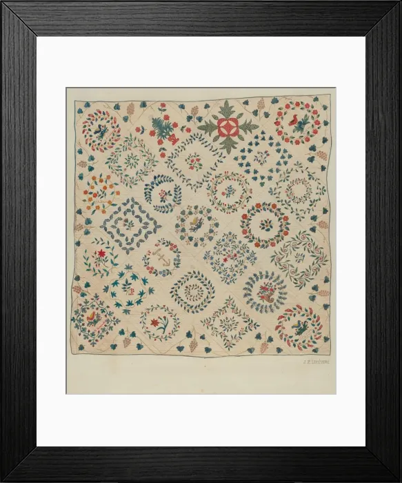 Framed Print : Applique Coverlet, c. 1936. Creator: Jules Lefevere