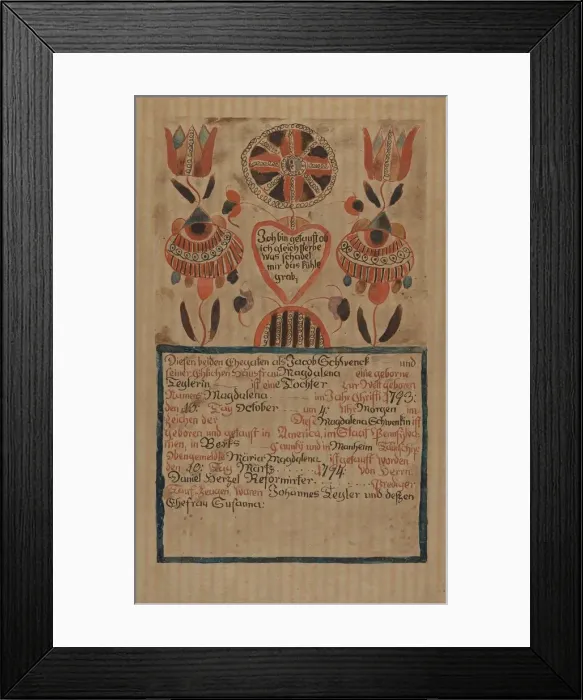 Framed Print : Pa. German Birth Certificate, c. 1936. Creator: Albert J. Levone Framed Print : Pa. German Birth Certificate, c. 1936. Creator: Albert J. Levone