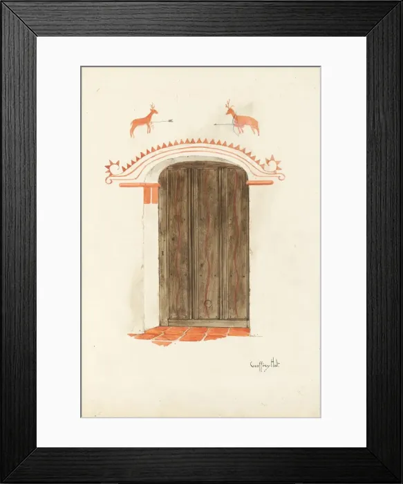 Framed Print : Restoration Drawing: Wall Decoration Over Doorway, Facade of Mission-House, c. 1937 Framed Print : Restoration Drawing: Wall Decoration Over Doorway, Facade of Mission-House, c. 1937