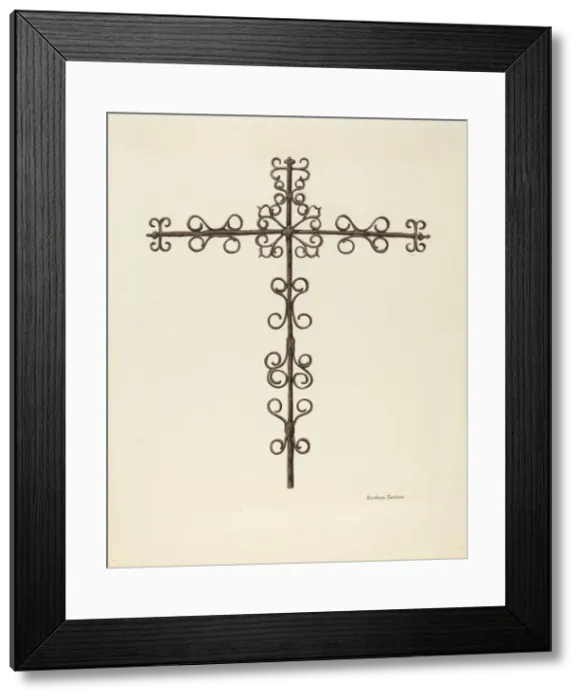 Framed Print : Wrought Iron Cross (Restored), c. 1938. Creator: Gordena Jackson Framed Print : Wrought Iron Cross (Restored), c. 1938. Creator: Gordena Jackson