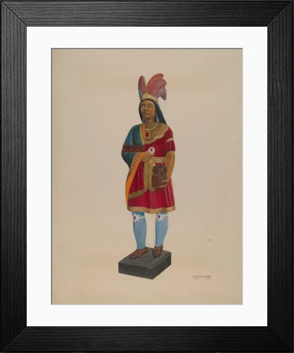 Framed Print : Cigar Store Indian, c. 1937. Creator: Chris Makrenos Framed Print : Cigar Store Indian, c. 1937. Creator: Chris Makrenos