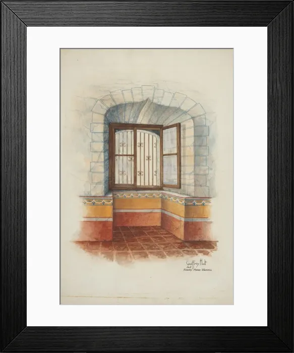 Framed Print : Restoration Drawing: Wall Painting Around Window, with Grille, c. 1939 Framed Print : Restoration Drawing: Wall Painting Around Window, with Grille, c. 1939