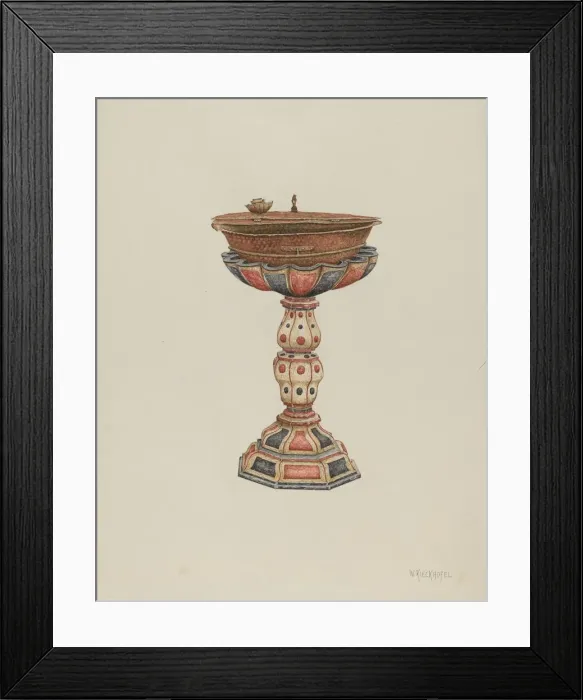 Framed Print : Baptismal Font and Stand, c. 1939. Creator: William Kieckhofel Framed Print : Baptismal Font and Stand, c. 1939. Creator: William Kieckhofel