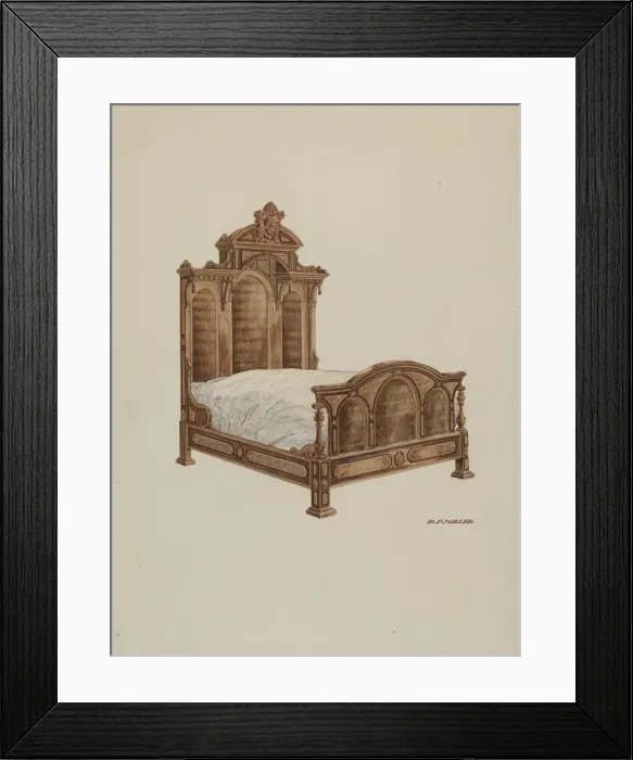 Framed Print : Bed, Burl Walnut, c. 1939. Creator: Randolph F Miller Framed Print : Bed, Burl Walnut, c. 1939. Creator: Randolph F Miller