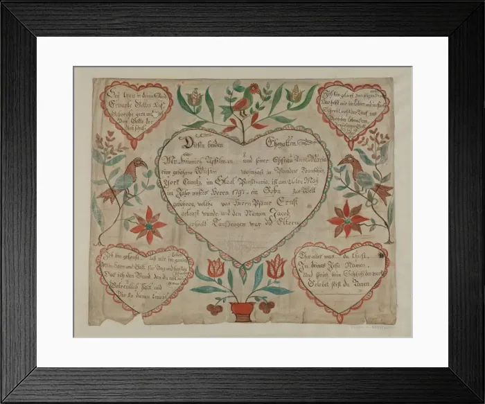 Framed Print : Pa. German Birth and Baptismal Certificate, c. 1940. Creator: Elmer R. Kottcamp Framed Print : Pa. German Birth and Baptismal Certificate, c. 1940. Creator: Elmer R. Kottcamp