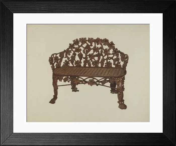 Framed Print : Bench in Cemetary Lot, c. 1941. Creator: Fred Hassebrock