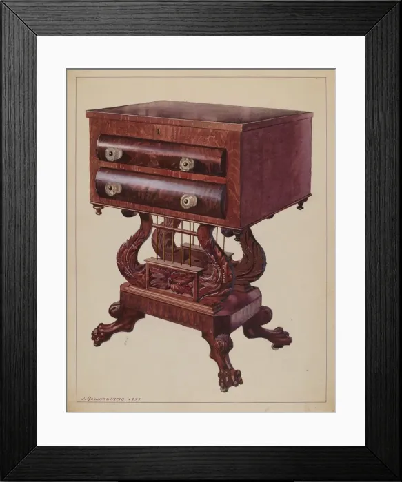 Framed Print : Table - Double Lyre Base, 1937. Creator: J. Howard Iams Framed Print : Table - Double Lyre Base, 1937. Creator: J. Howard Iams