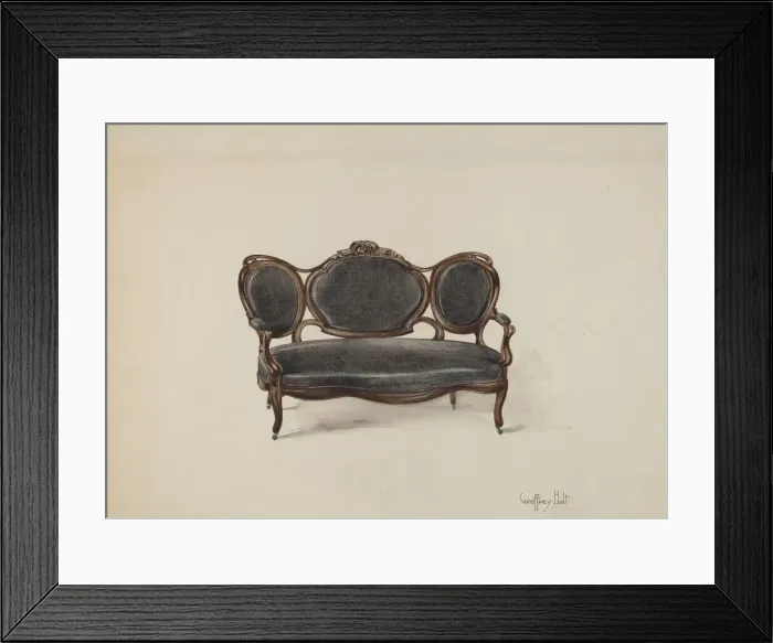 Framed Print : Settee, Walnut, c. 1937. Creator: Geoffrey Holt Framed Print : Settee, Walnut, c. 1937. Creator: Geoffrey Holt