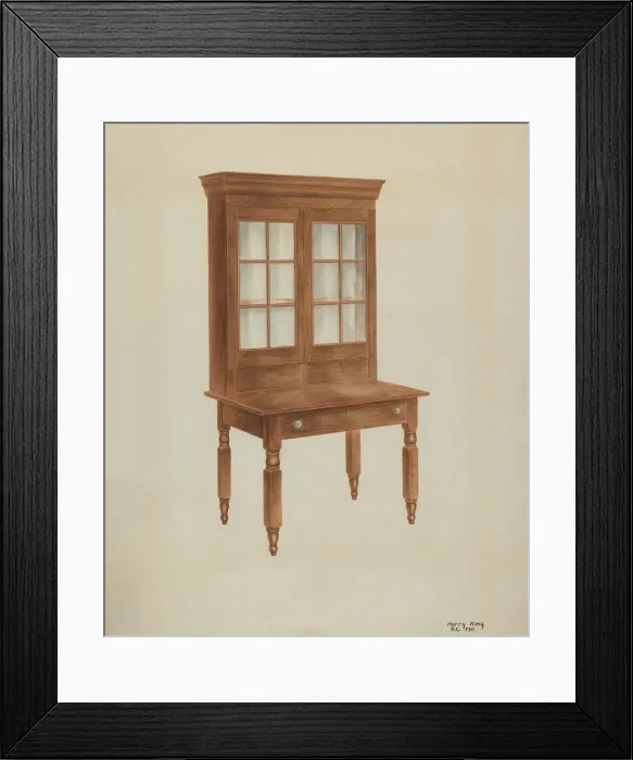 Framed Print : Walnut Desk and Bookcase, c. 1941. Creator: Harry King Framed Print : Walnut Desk and Bookcase, c. 1941. Creator: Harry King