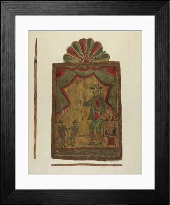 Framed Print : Retablo (St. Longinus), 1937. Creator: Eldora P. Lorenzini Framed Print : Retablo (St. Longinus), 1937. Creator: Eldora P. Lorenzini