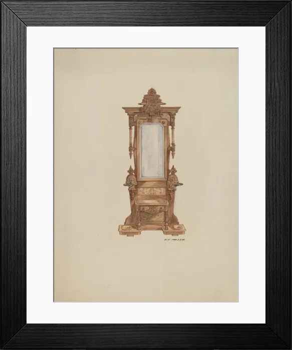 Framed Print : Hall Tree, of Mahogany, 1937. Creator: Randolph F Miller Framed Print : Hall Tree, of Mahogany, 1937. Creator: Randolph F Miller