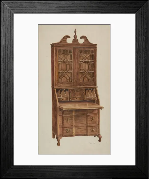 Framed Print : Block-front Secretary (walnut), c. 1940. Creator: John Hall
