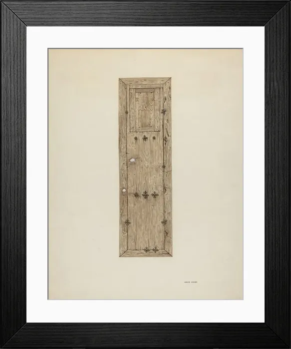 Framed Print : Copper-studded Door (One of a Pair), c. 1939. Creator: Mary Hansen Framed Print : Copper-studded Door (One of a Pair), c. 1939. Creator: Mary Hansen