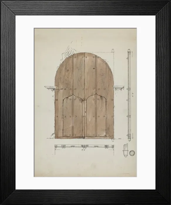 Framed Print : Restoration Drawing of Original Needles Eye'Doors Framed Print : Restoration Drawing of Original Needles Eye'Doors