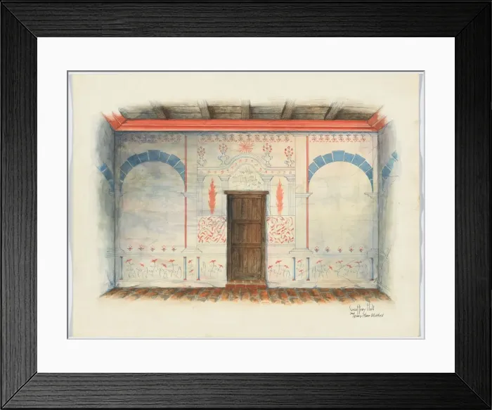 Framed Print : Restoration Drawing: Wall Painting; Door, 1937. Creators: Geoffrey Holt Framed Print : Restoration Drawing: Wall Painting; Door, 1937. Creators: Geoffrey Holt