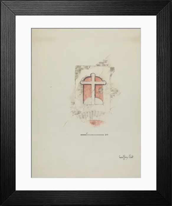 Framed Print : Cross over Main Entrance to Mission, c. 1937. Creator: Geoffrey Holt Framed Print : Cross over Main Entrance to Mission, c. 1937. Creator: Geoffrey Holt