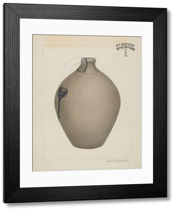 Framed Print : Stoneware Jug, c. 1937. Creator: Annie B Johnston Framed Print : Stoneware Jug, c. 1937. Creator: Annie B Johnston