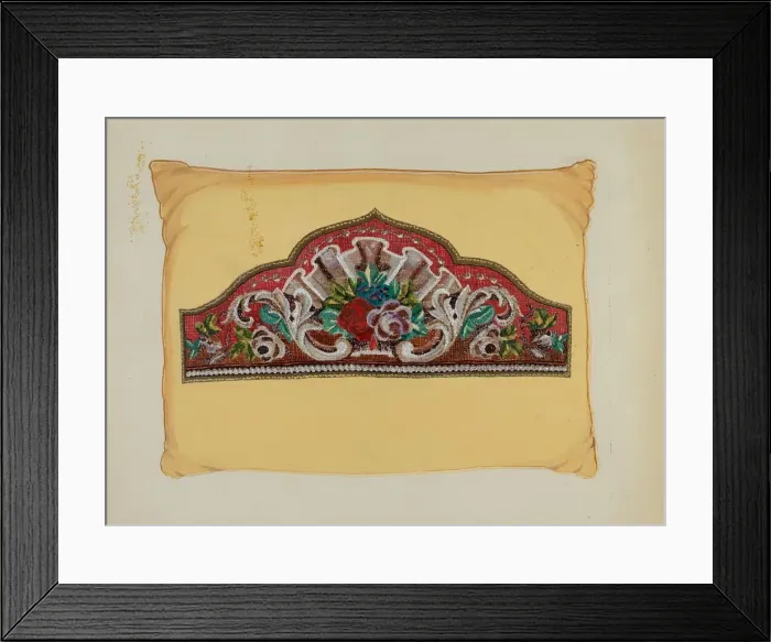Framed Print : Embroidery on Pillow, c. 1936. Creator: Florence Huston Framed Print : Embroidery on Pillow, c. 1936. Creator: Florence Huston