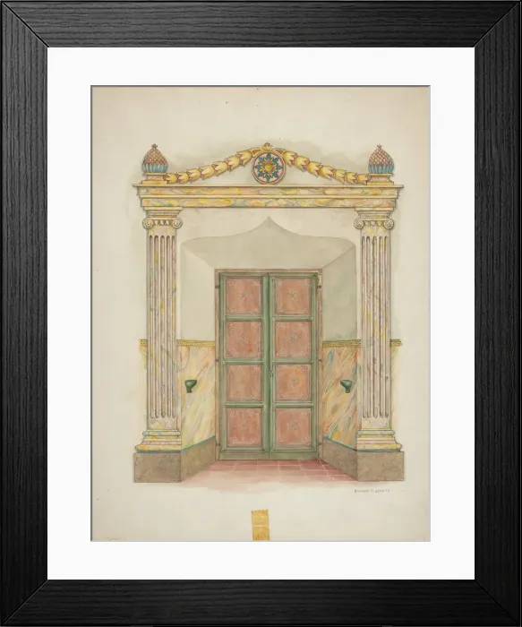 Framed Print : Doorway, Wall Painting and Doors, c. 1939. Creator: Edward Jewett Framed Print : Doorway, Wall Painting and Doors, c. 1939. Creator: Edward Jewett