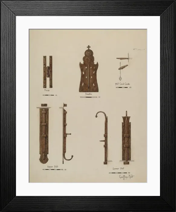 Framed Print : Hardware Details (of doors), c. 1940. Creator: Geoffrey Holt Framed Print : Hardware Details (of doors), c. 1940. Creator: Geoffrey Holt