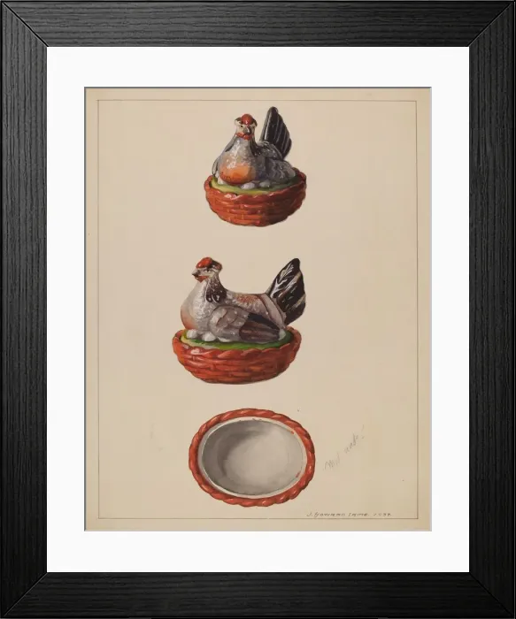 Framed Print : Hen on Basket, 1937. Creator: J. Howard Iams Framed Print : Hen on Basket, 1937. Creator: J. Howard Iams