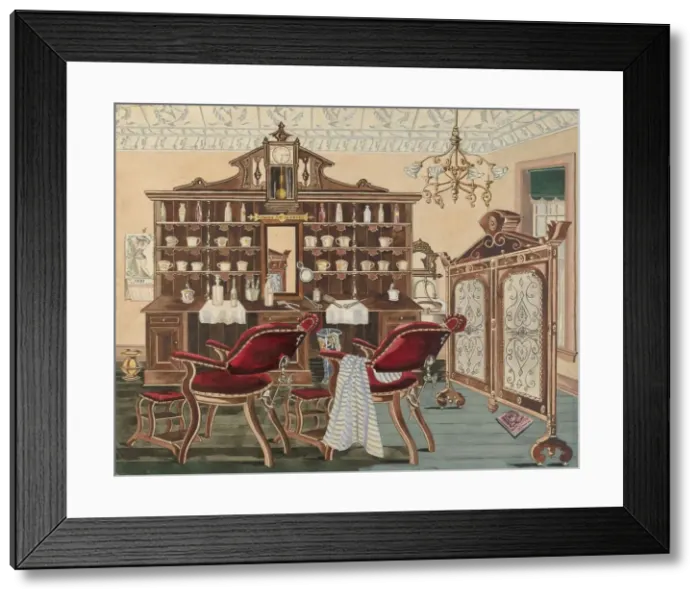 Framed Print : Barber Shop, 1935 / 1942. Creator: Perkins Harnly Framed Print : Barber Shop, 1935 / 1942. Creator: Perkins Harnly
