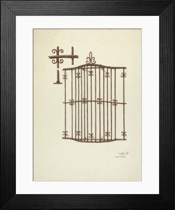 Framed Print : Iron Grille at Window: Restoration Drawing, 1936. Creators: Geoffrey Holt Framed Print : Iron Grille at Window: Restoration Drawing, 1936. Creators: Geoffrey Holt