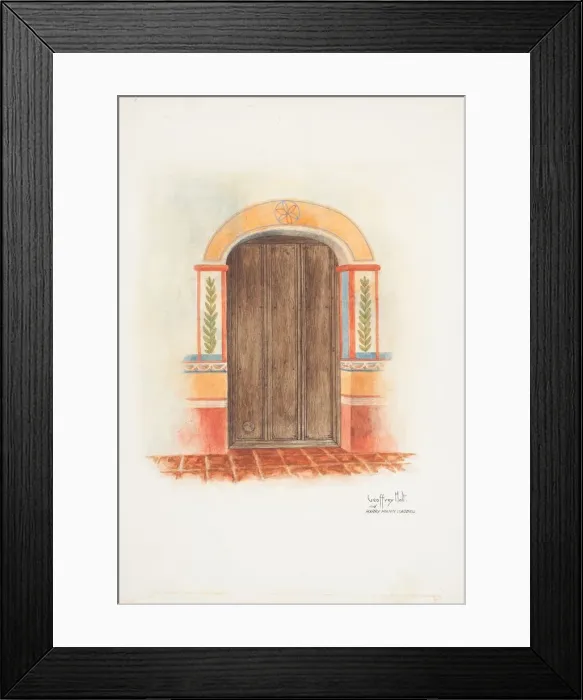 Framed Print : Wall Painting and Door (Interior), 1937. Creators: Geoffrey Holt, Harry Mann Waddell Framed Print : Wall Painting and Door (Interior), 1937. Creators: Geoffrey Holt, Harry Mann Waddell