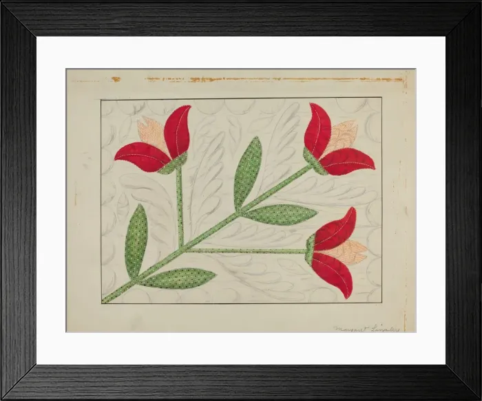 Framed Print : Quilt - Appliqued in Bellflower Design, c. 1937. Creator: Margaret Linsley Framed Print : Quilt - Appliqued in Bellflower Design, c. 1937. Creator: Margaret Linsley