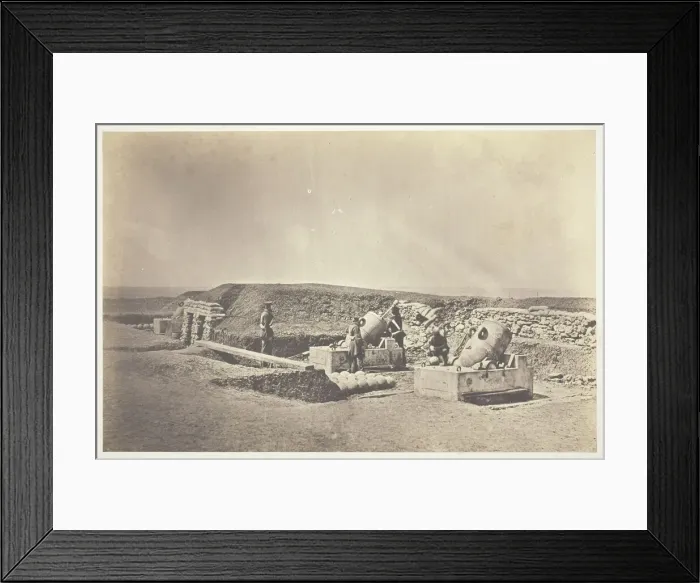 Framed Print : Mortar Batteries in front of Picquet House, Light Division, 1855. Creator: Roger Fenton Framed Print : Mortar Batteries in front of Picquet House, Light Division, 1855. Creator: Roger Fenton