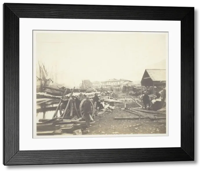 Framed Print : Landing Place, Railway Stores, Balaklava, 1855. Creator: Roger Fenton