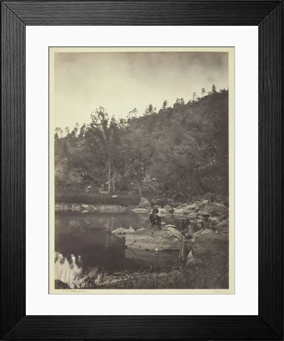 Framed Print : View on Apache Lake, Sierra Blanca Range, Arizona, Two Apache Scouts in the Foreground Framed Print : View on Apache Lake, Sierra Blanca Range, Arizona, Two Apache Scouts in the Foreground