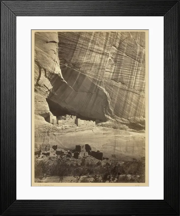 Framed Print : Ancient Ruins in the Canon de Chelle, N. M. In a niche 50 feet above present Canon bed. 1873. Creator: Tim O'Sullivan Framed Print : Ancient Ruins in the Canon de Chelle, N. M. In a niche 50 feet above present Canon bed. 1873. Creator: Tim O'Sullivan